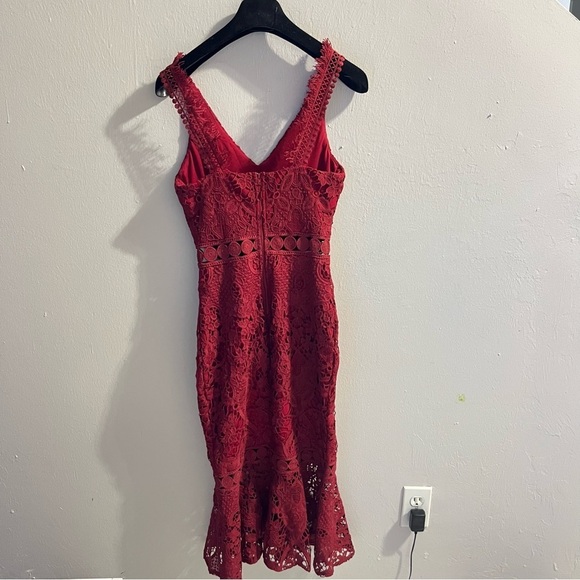 Twosisters the Label Sonia Estelle Burgundy Knit Lace Trumpet Hem Midi Dress - Picture 7 of 15